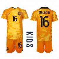 Fotballdrakt Barn Nederland Tyrell Malacia #16 Hjemmedraktsett VM 2022 Kortermet (+ Korte bukser)